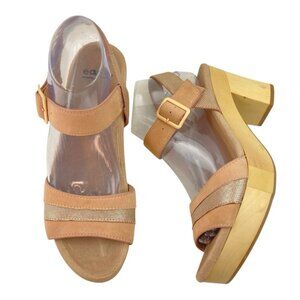 *Earth Chunky Platform Sandals Womens 9M Dusty Pink Wood Heel Hippie Festival